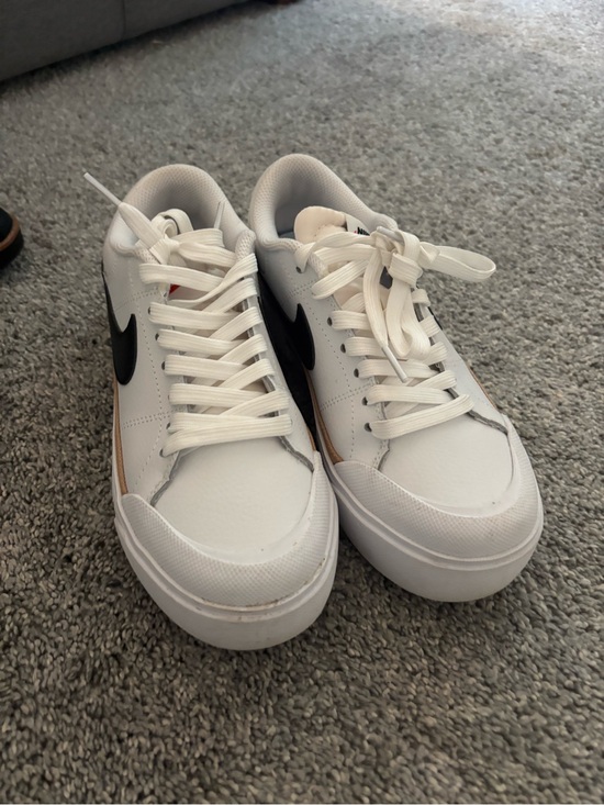 Nike Shoes - Nike White Sneakers with Black Swoosh and Tan Trim